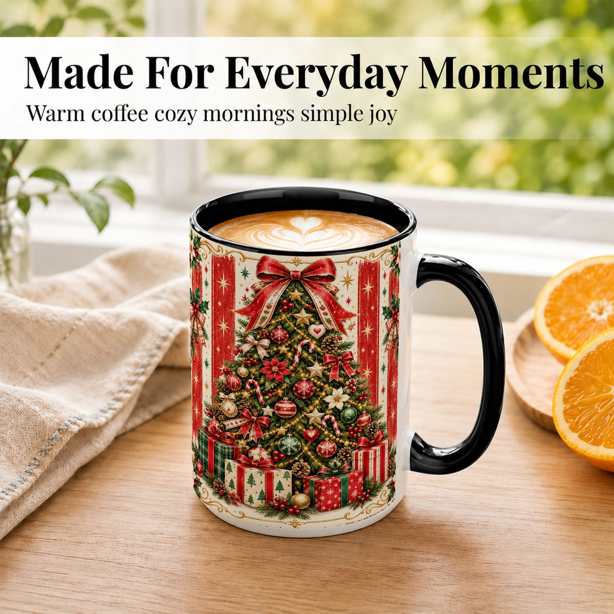 #pl[15oz|Black] Christmas Tree Coffee Mug, Holiday Ornament Mug, Ceramic Cup