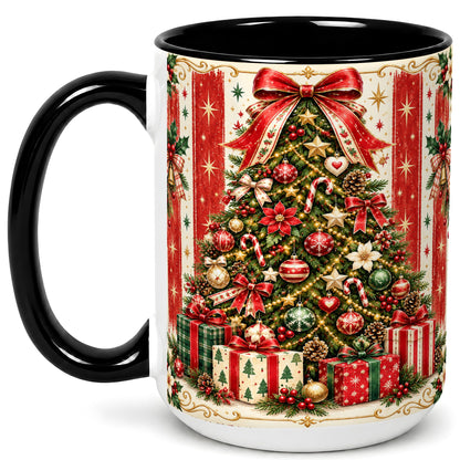 #pl[15oz|Black] Christmas Tree Coffee Mug, Holiday Ornament Mug, Ceramic Cup