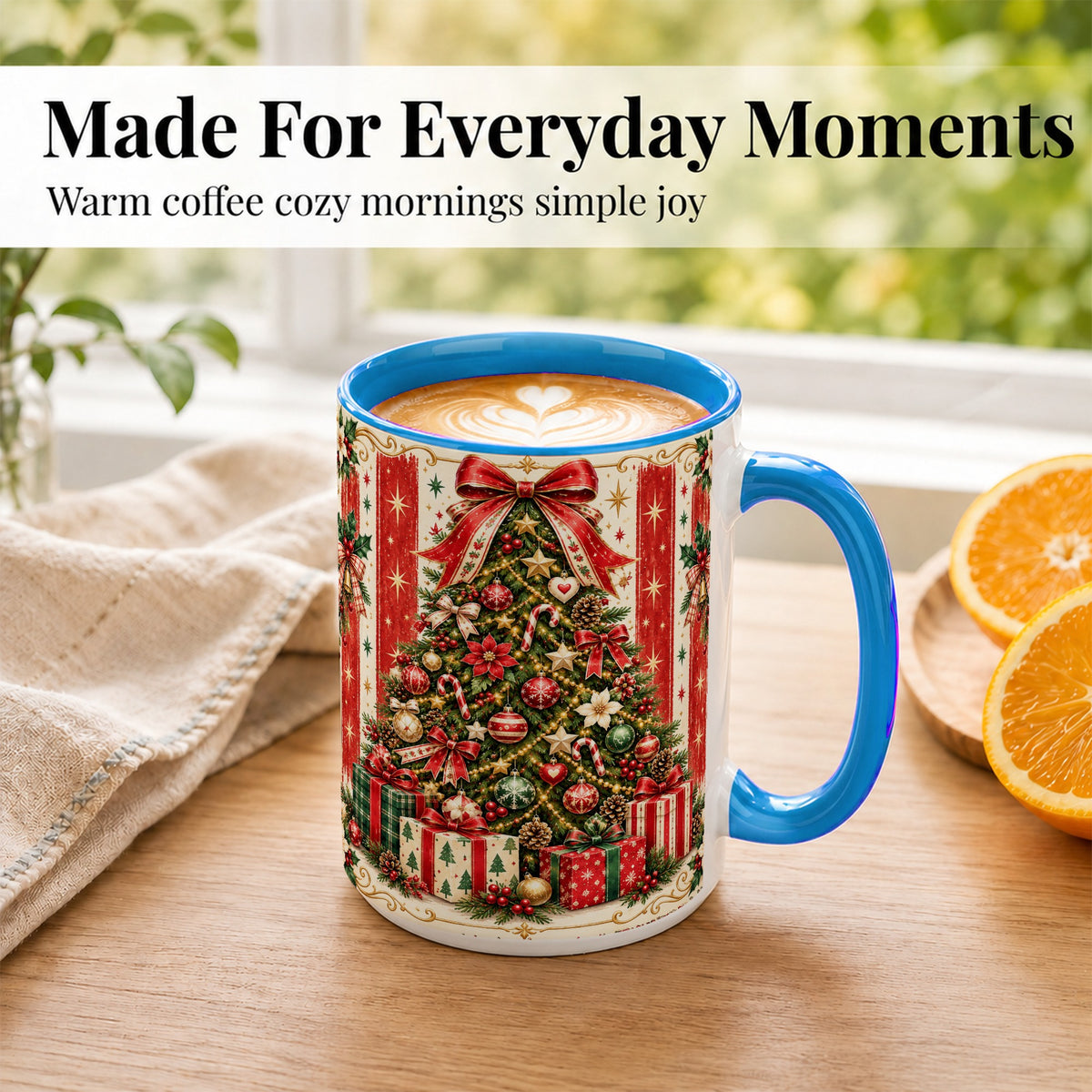 #pl[15oz|Blue] Christmas Tree Coffee Mug, Holiday Ornament Mug, Ceramic Cup
