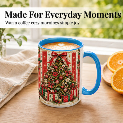 #pl[15oz|Blue] Christmas Tree Coffee Mug, Holiday Ornament Mug, Ceramic Cup