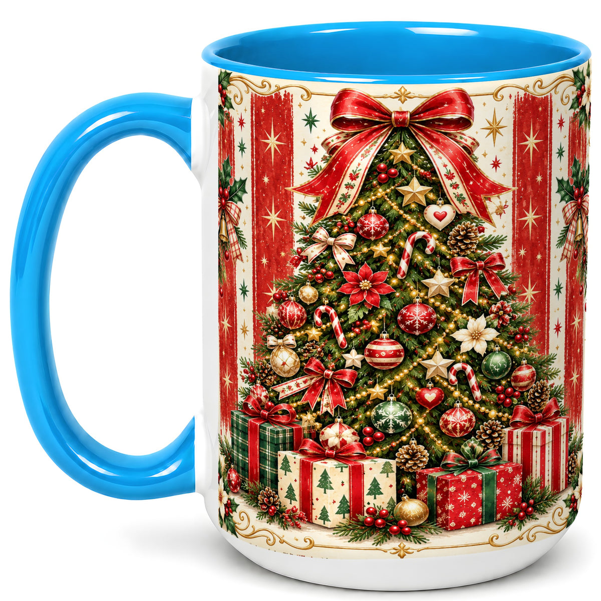 #pl[15oz|Blue] Christmas Tree Coffee Mug, Holiday Ornament Mug, Ceramic Cup