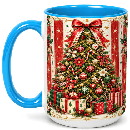 #pl[15oz|Blue] Christmas Tree Coffee Mug, Holiday Ornament Mug, Ceramic Cup