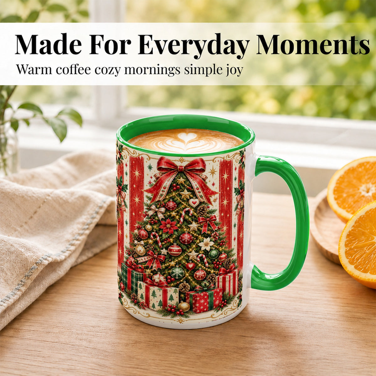 #pl[15oz|Green] Christmas Tree Coffee Mug, Holiday Ornament Mug, Ceramic Cup