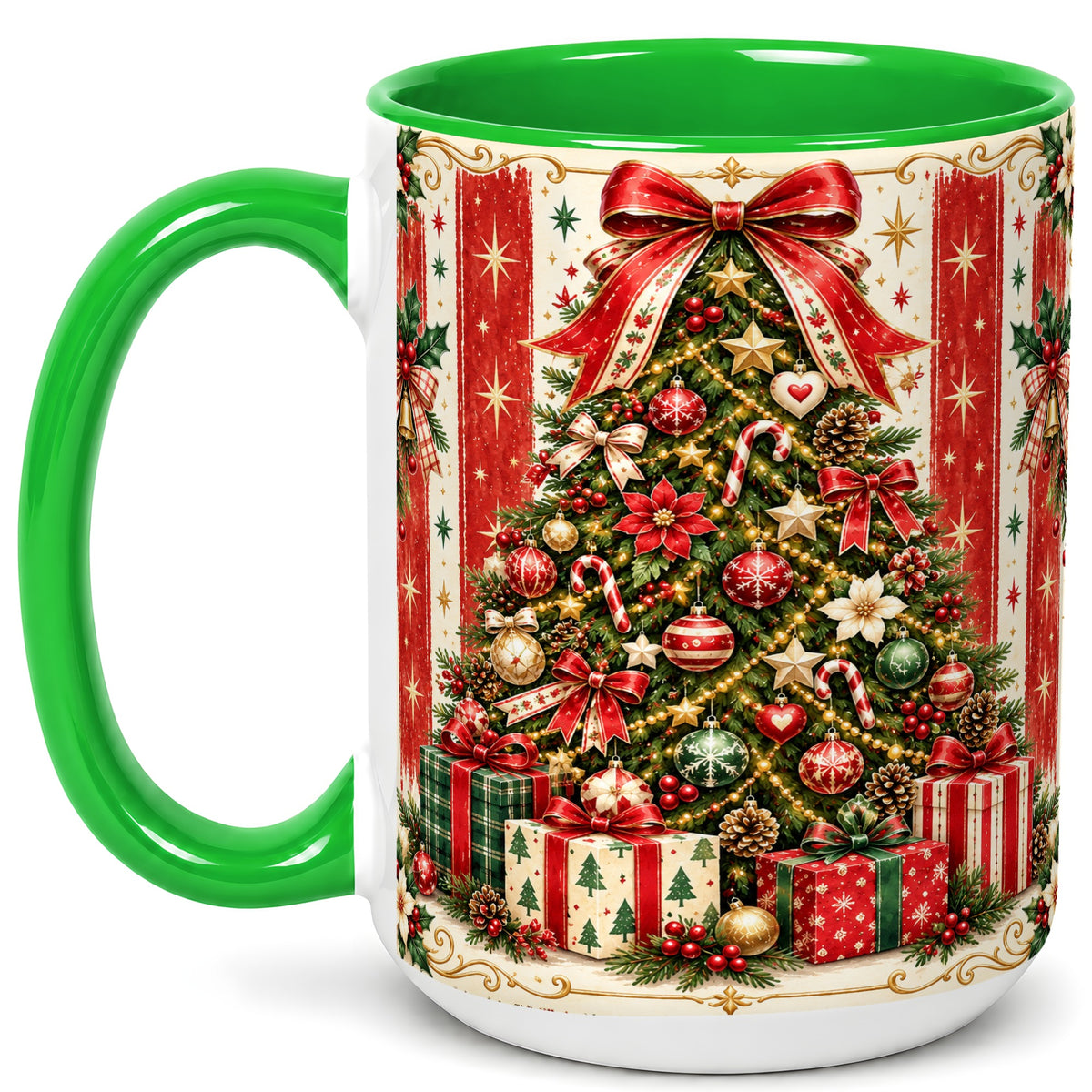 #pl[15oz|Green] Christmas Tree Coffee Mug, Holiday Ornament Mug, Ceramic Cup