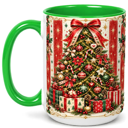 #pl[15oz|Green] Christmas Tree Coffee Mug, Holiday Ornament Mug, Ceramic Cup