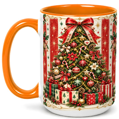#pl[15oz|Orange] Christmas Tree Coffee Mug, Holiday Ornament Mug, Ceramic Cup