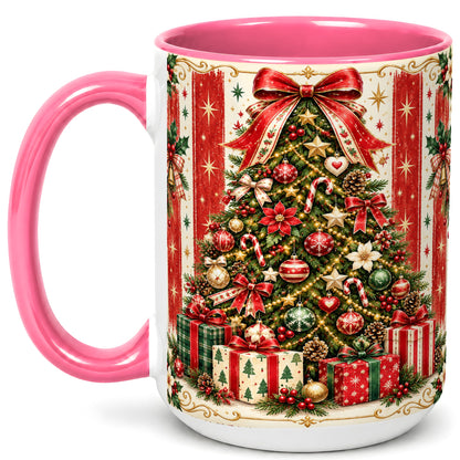 #pl[15oz|Pink] Christmas Tree Coffee Mug, Holiday Ornament Mug, Ceramic Cup