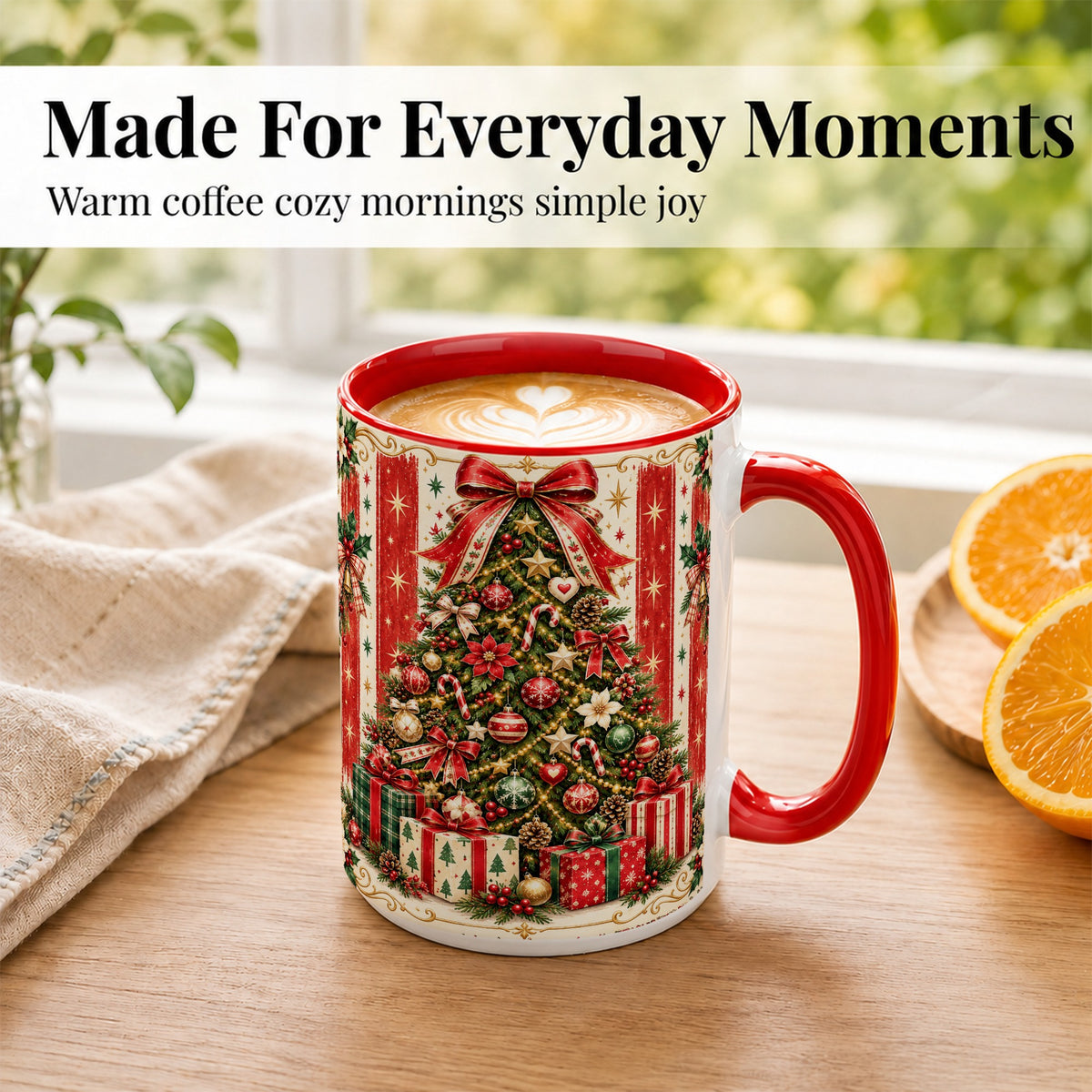 #pl[15oz|Red] Christmas Tree Coffee Mug, Holiday Ornament Mug, Ceramic Cup