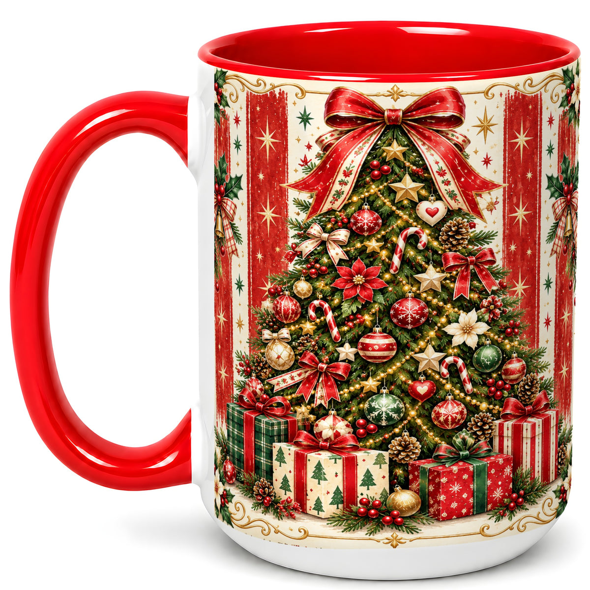 #pl[15oz|Red] Christmas Tree Coffee Mug, Holiday Ornament Mug, Ceramic Cup