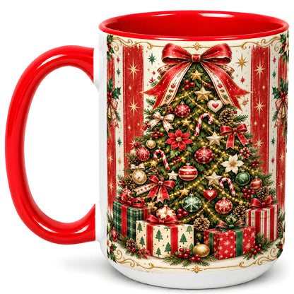 #pl[15oz|Red] Christmas Tree Coffee Mug, Holiday Ornament Mug, Ceramic Cup
