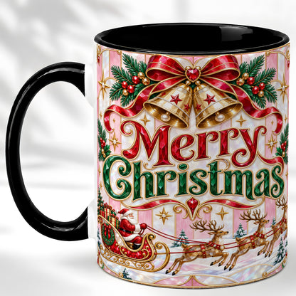 #pl[11oz|Black] Santa Sleigh Coffee Mug, Christmas Bell Mug, Ceramic Cup