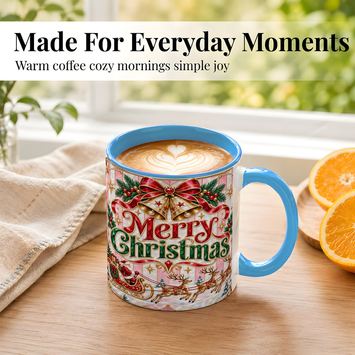 #pl[11oz|Blue] Santa Sleigh Coffee Mug, Christmas Bell Mug, Ceramic Cup