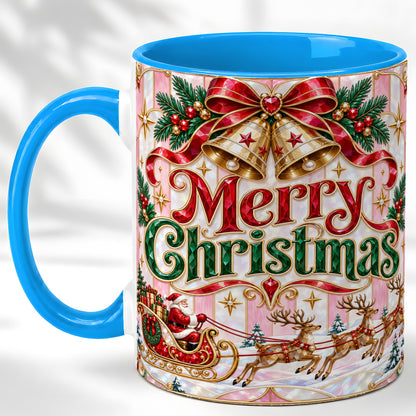 #pl[11oz|Blue] Santa Sleigh Coffee Mug, Christmas Bell Mug, Ceramic Cup