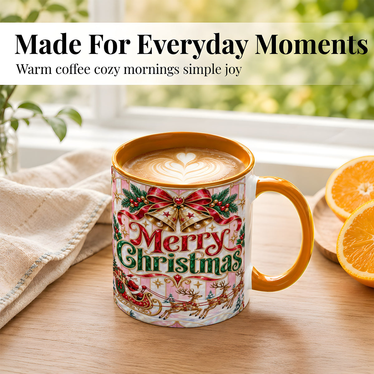 #pl[11oz|Orange] Santa Sleigh Coffee Mug, Christmas Bell Mug, Ceramic Cup