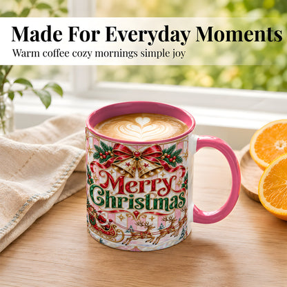 #pl[11oz|Pink] Santa Sleigh Coffee Mug, Christmas Bell Mug, Ceramic Cup