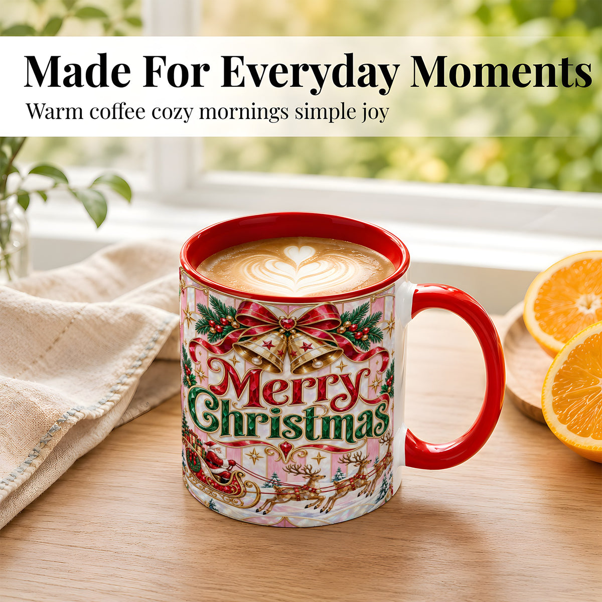 #pl[11oz|Red] Santa Sleigh Coffee Mug, Christmas Bell Mug, Ceramic Cup