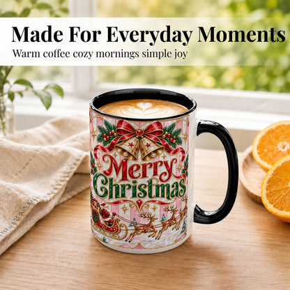 #pl[15oz|Black] Santa Sleigh Coffee Mug, Christmas Bell Mug, Ceramic Cup