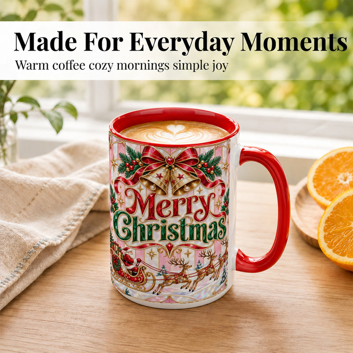 #pl[15oz|Red] Santa Sleigh Coffee Mug, Christmas Bell Mug, Ceramic Cup