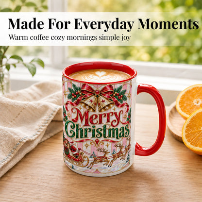 #pl[15oz|Red] Santa Sleigh Coffee Mug, Christmas Bell Mug, Ceramic Cup
