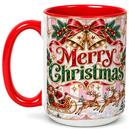 #pl[15oz|Red] Santa Sleigh Coffee Mug, Christmas Bell Mug, Ceramic Cup