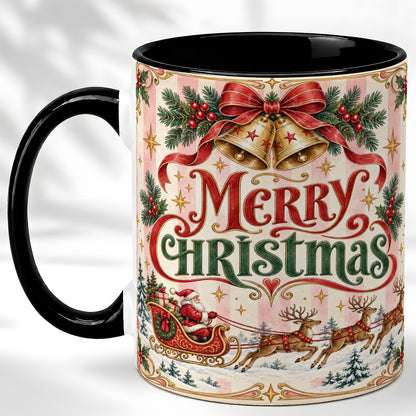 #pl[11oz|Black] Vintage Santa Sleigh Coffee Mug, Holiday Mug, Ceramic Cup