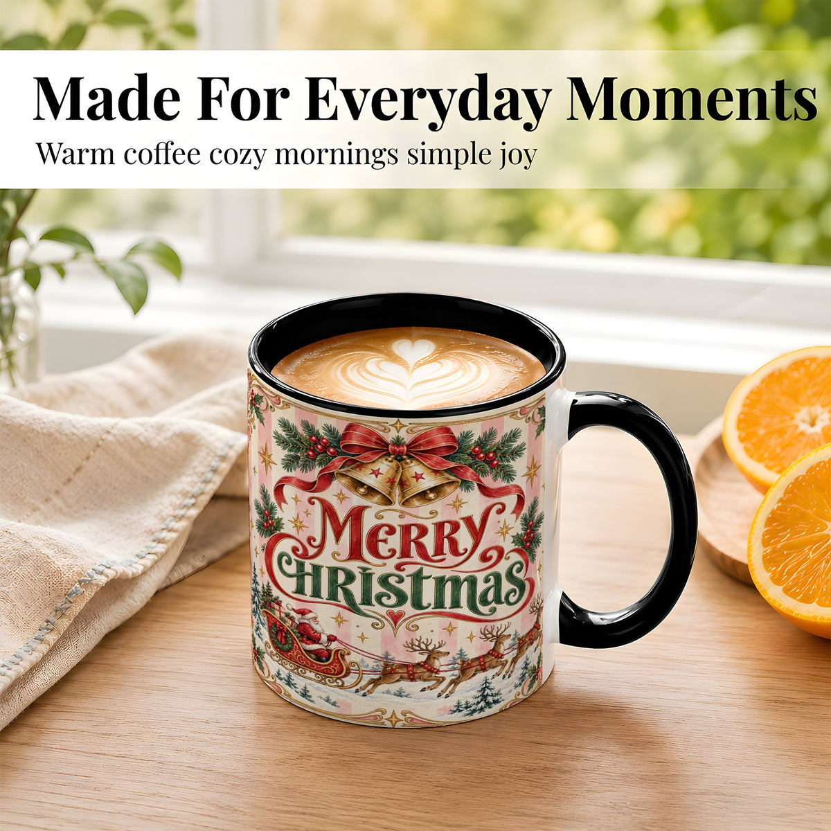 #pl[11oz|Black] Vintage Santa Sleigh Coffee Mug, Holiday Mug, Ceramic Cup