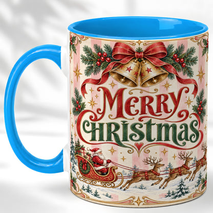 #pl[11oz|Blue] Vintage Santa Sleigh Coffee Mug, Holiday Mug, Ceramic Cup