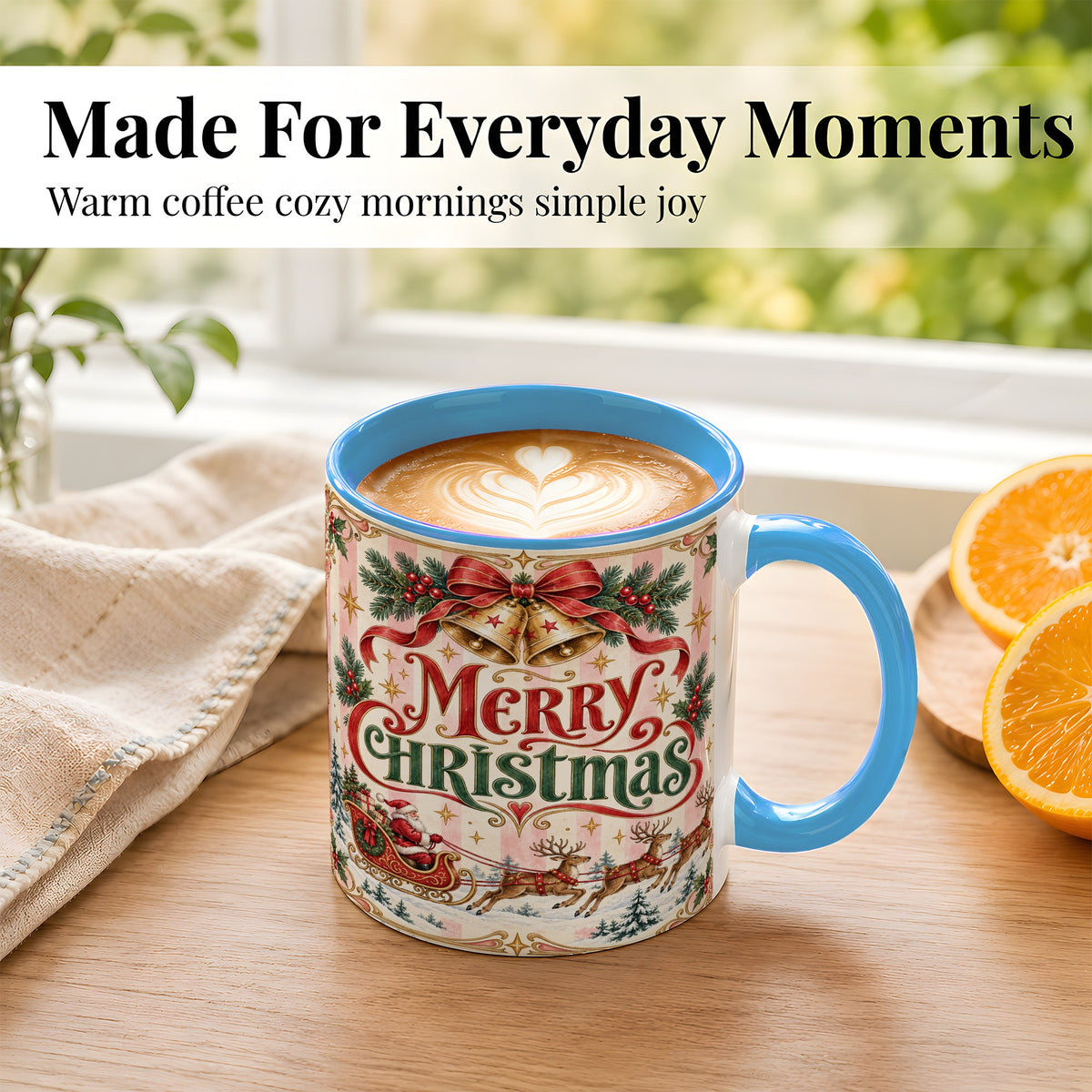 #pl[11oz|Blue] Vintage Santa Sleigh Coffee Mug, Holiday Mug, Ceramic Cup