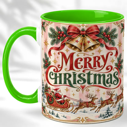 #pl[11oz|Green] Vintage Santa Sleigh Coffee Mug, Holiday Mug, Ceramic Cup
