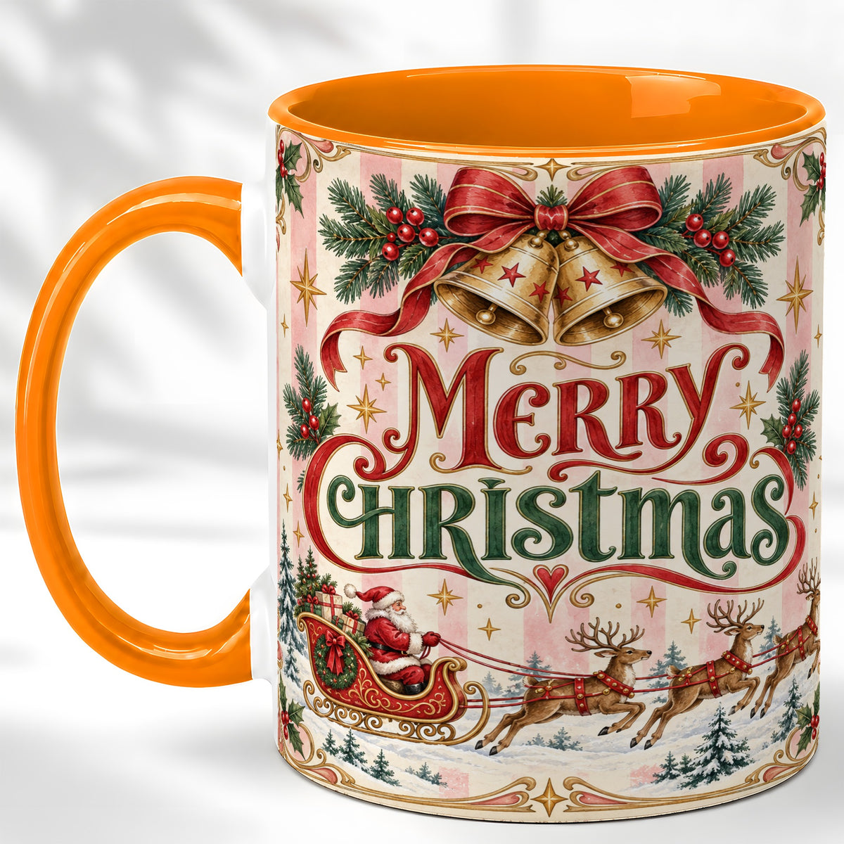 #pl[11oz|Orange] Vintage Santa Sleigh Coffee Mug, Holiday Mug, Ceramic Cup