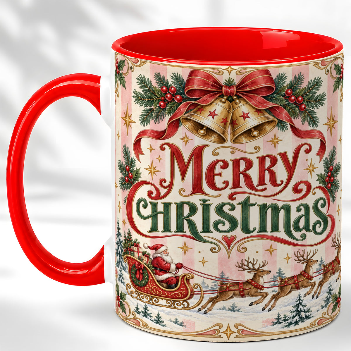 Vintage Santa Sleigh Coffee Mug, Holiday Mug, Ceramic Cup