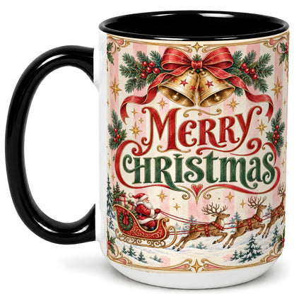 #pl[15oz|Black] Vintage Santa Sleigh Coffee Mug, Holiday Mug, Ceramic Cup