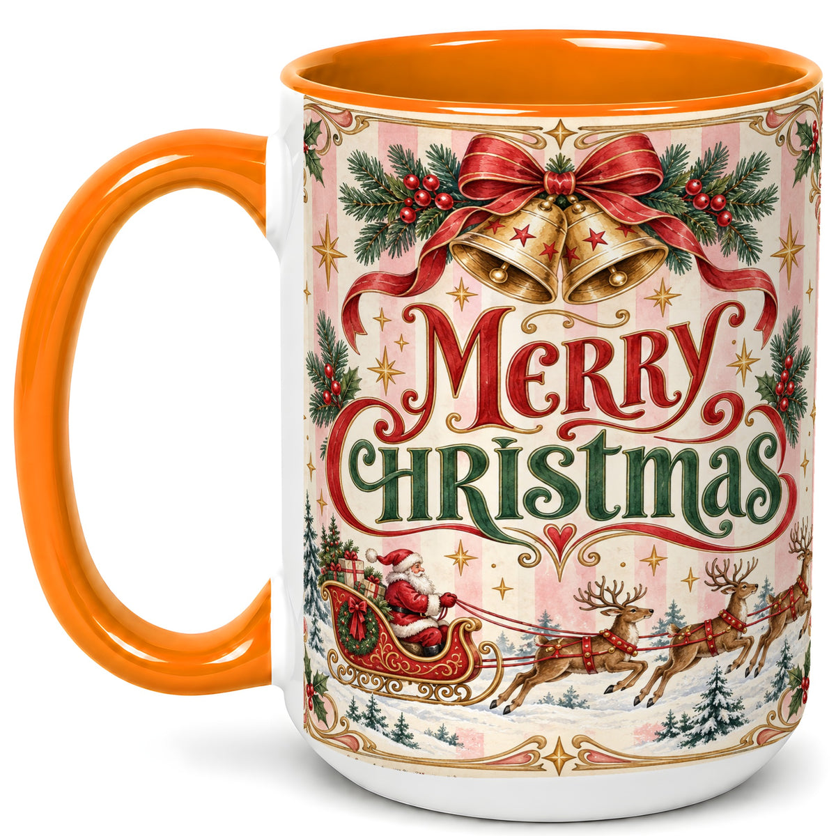 #pl[15oz|Orange] Vintage Santa Sleigh Coffee Mug, Holiday Mug, Ceramic Cup