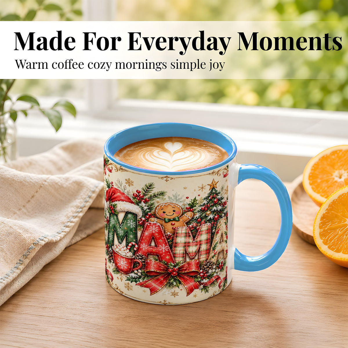 #pl[11oz|Blue] Christmas Mom Coffee Mug, Holiday Letter Mug, Ceramic Cup