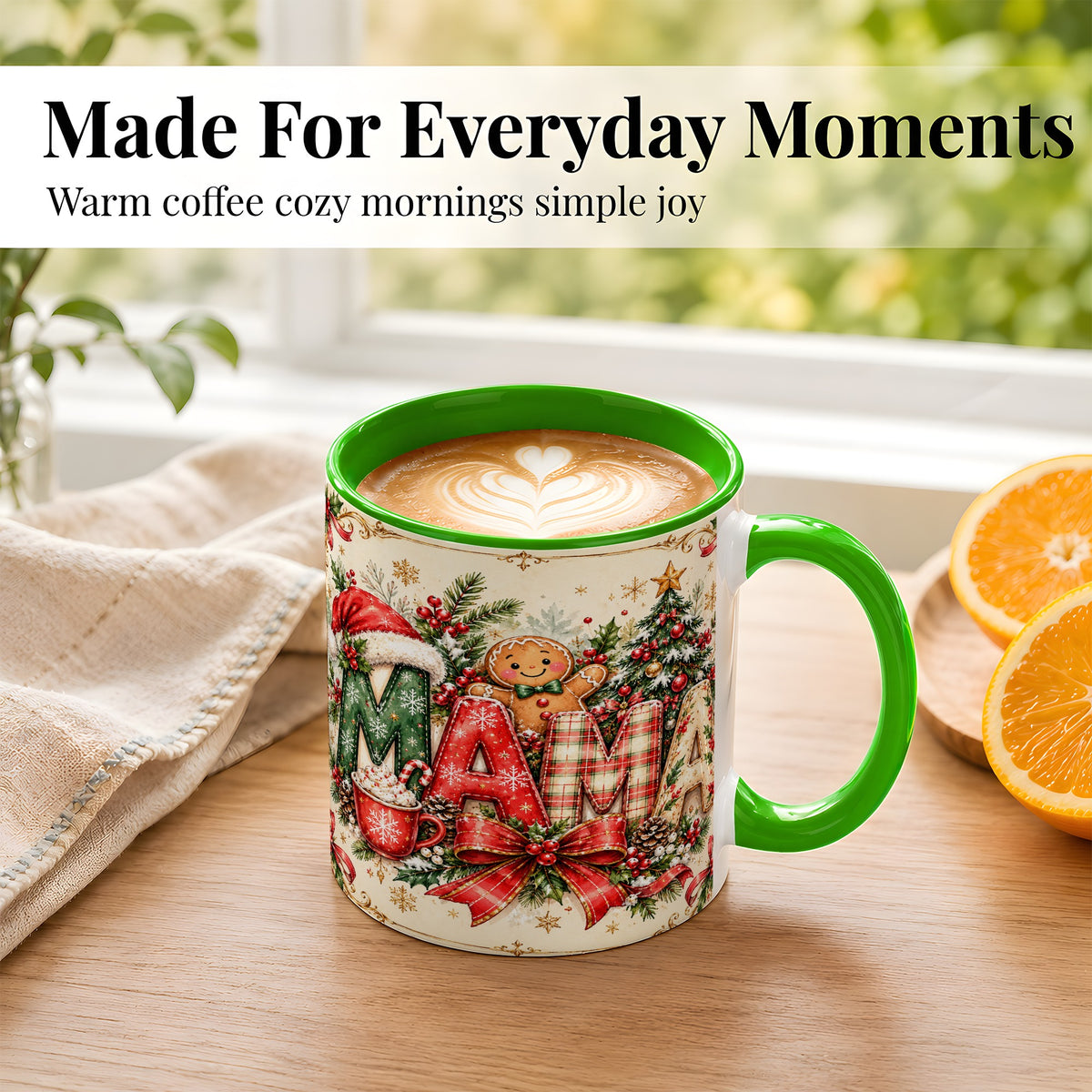 #pl[11oz|Green] Christmas Mom Coffee Mug, Holiday Letter Mug, Ceramic Cup