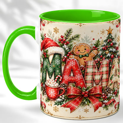 #pl[11oz|Green] Christmas Mom Coffee Mug, Holiday Letter Mug, Ceramic Cup