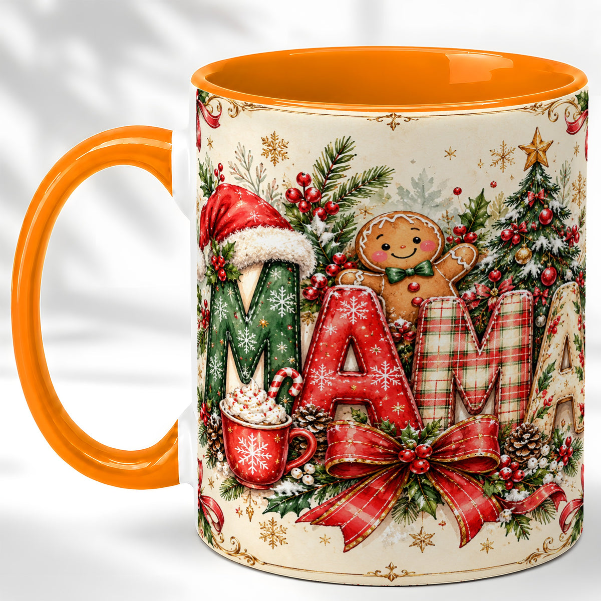 #pl[11oz|Orange] Christmas Mom Coffee Mug, Holiday Letter Mug, Ceramic Cup