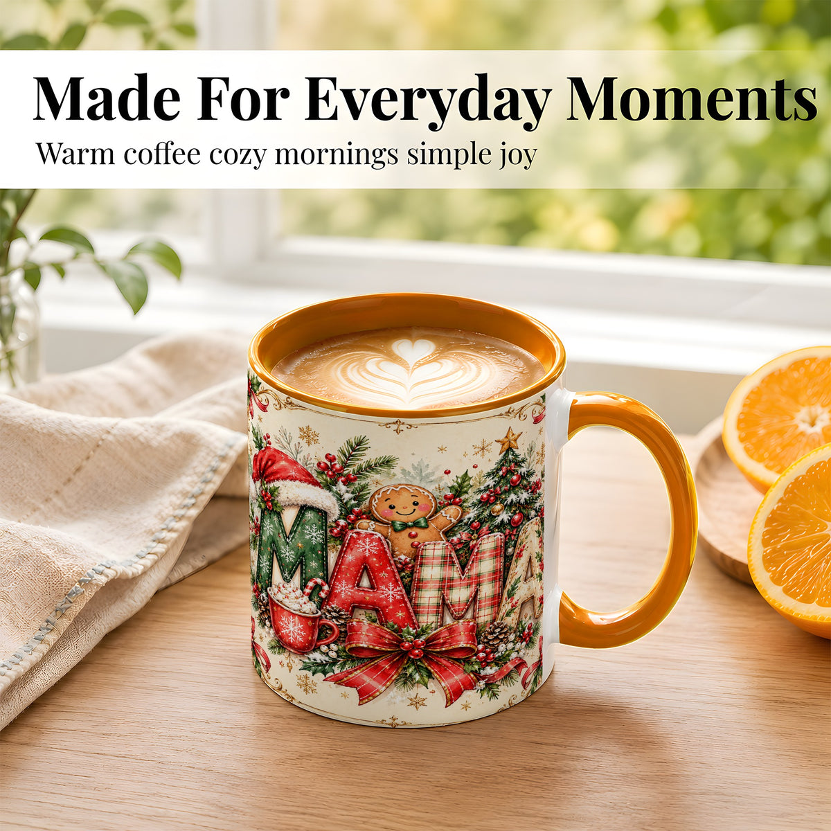 #pl[11oz|Orange] Christmas Mom Coffee Mug, Holiday Letter Mug, Ceramic Cup