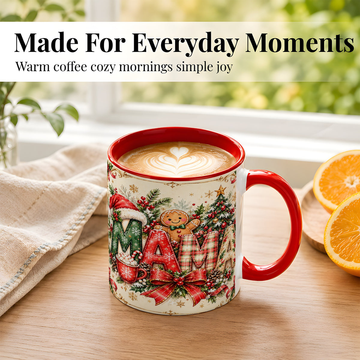 #pl[11oz|Red] Christmas Mom Coffee Mug, Holiday Letter Mug, Ceramic Cup
