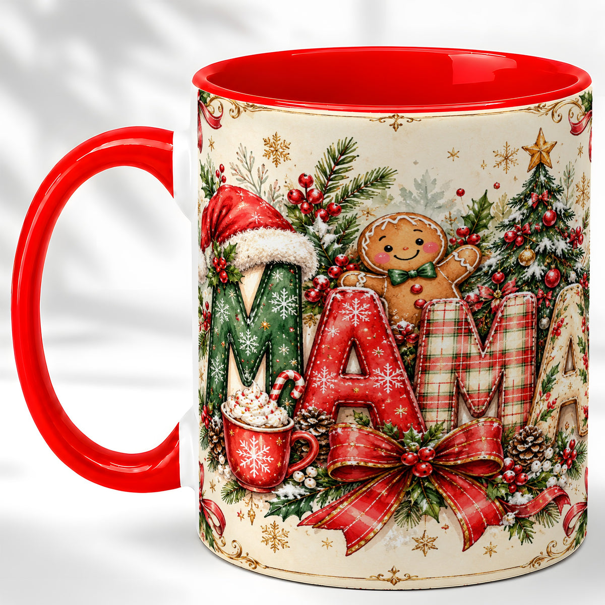 Christmas Mom Coffee Mug, Holiday Letter Mug, Ceramic Cup