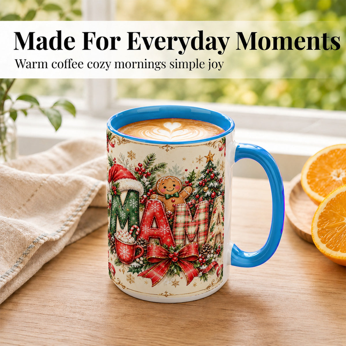 #pl[15oz|Blue] Christmas Mom Coffee Mug, Holiday Letter Mug, Ceramic Cup
