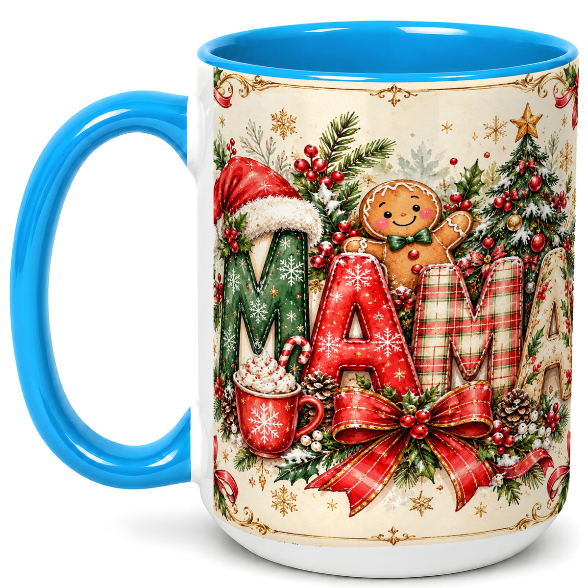 #pl[15oz|Blue] Christmas Mom Coffee Mug, Holiday Letter Mug, Ceramic Cup
