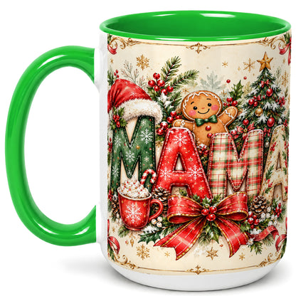 #pl[15oz|Green] Christmas Mom Coffee Mug, Holiday Letter Mug, Ceramic Cup