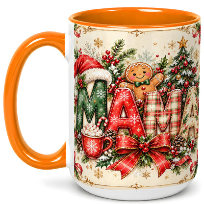 #pl[15oz|Orange] Christmas Mom Coffee Mug, Holiday Letter Mug, Ceramic Cup
