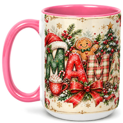 #pl[15oz|Pink] Christmas Mom Coffee Mug, Holiday Letter Mug, Ceramic Cup