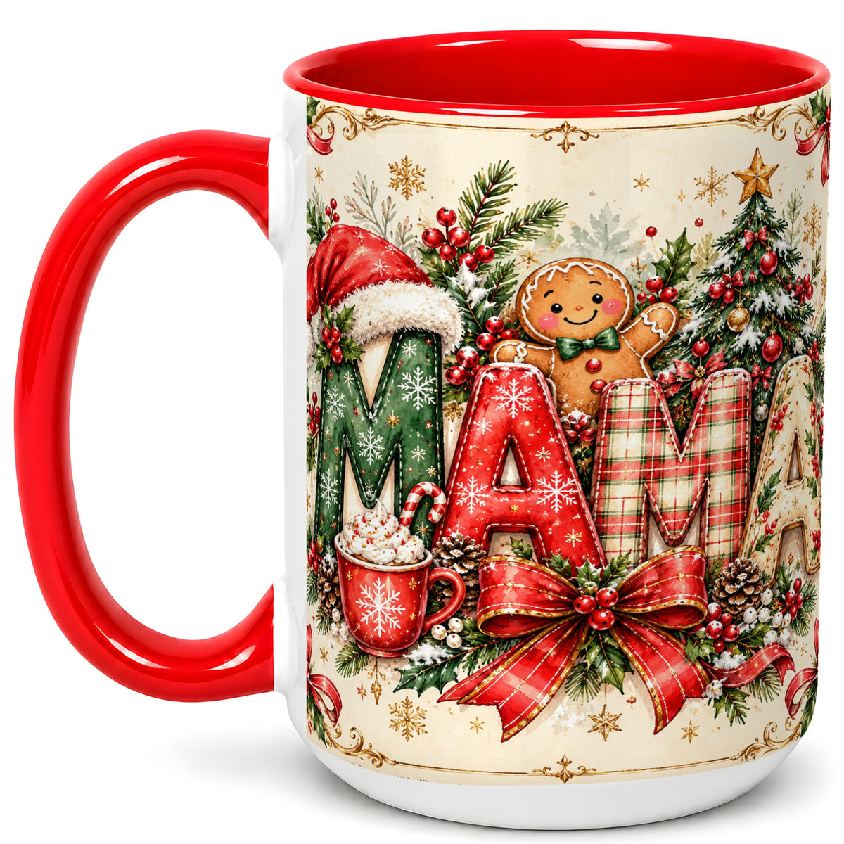 #pl[15oz|Red] Christmas Mom Coffee Mug, Holiday Letter Mug, Ceramic Cup
