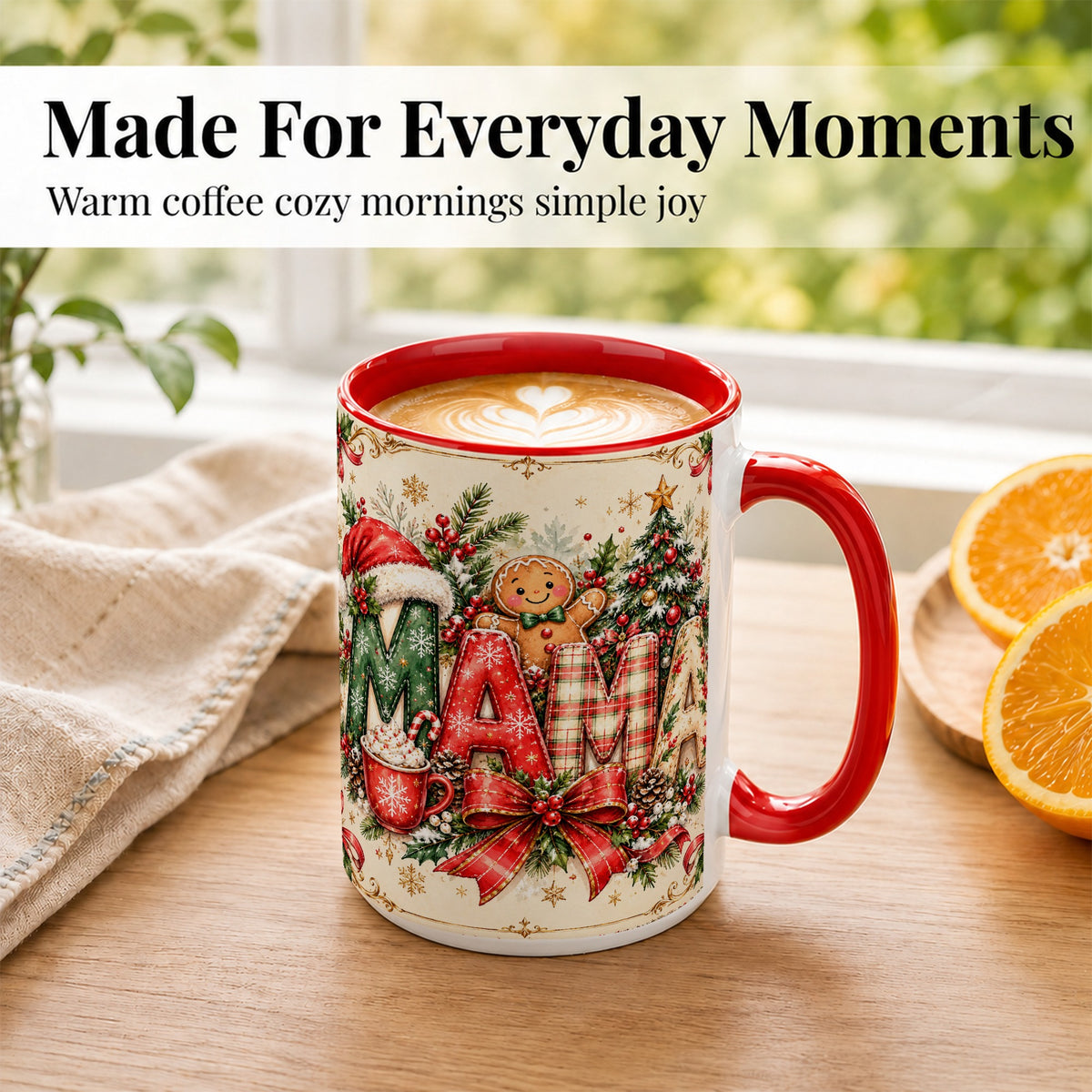 #pl[15oz|Red] Christmas Mom Coffee Mug, Holiday Letter Mug, Ceramic Cup