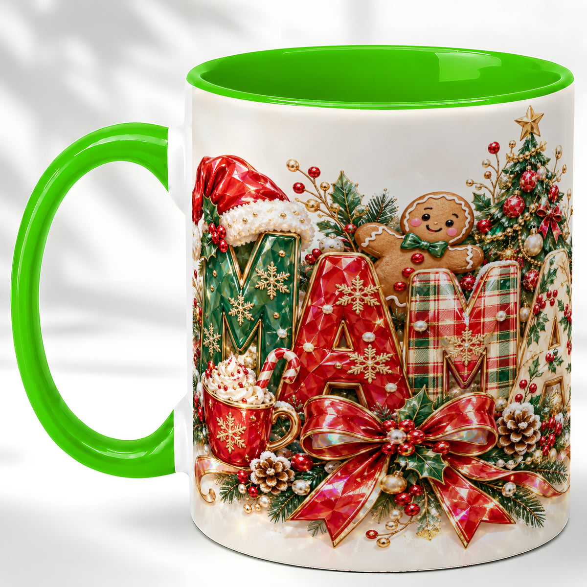 #pl[11oz|Green] Holiday Lettering Coffee Mug, Christmas Decor Mug, Ceramic Cup