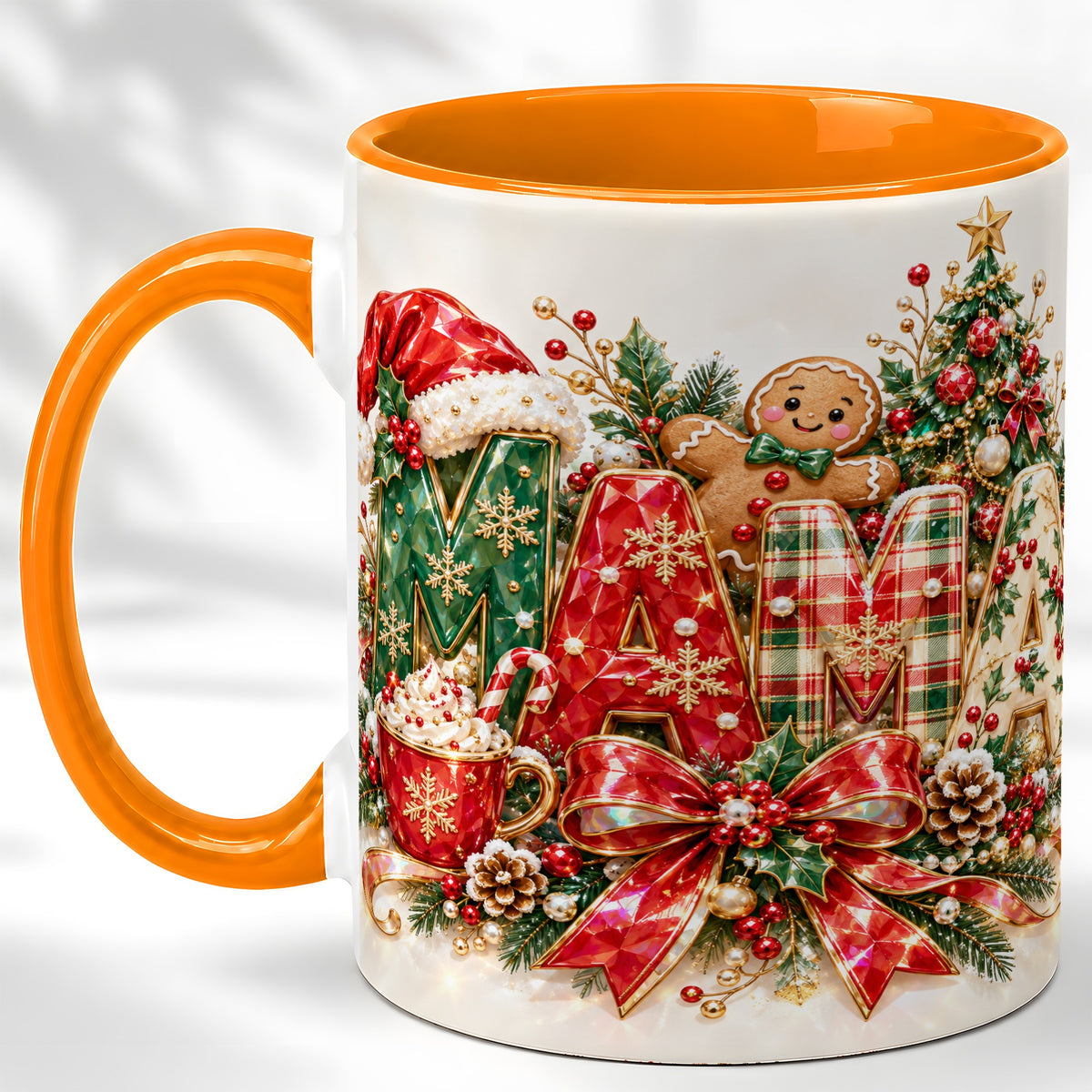#pl[11oz|Orange] Holiday Lettering Coffee Mug, Christmas Decor Mug, Ceramic Cup