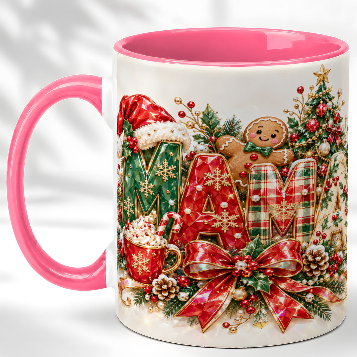 #pl[11oz|Pink] Holiday Lettering Coffee Mug, Christmas Decor Mug, Ceramic Cup